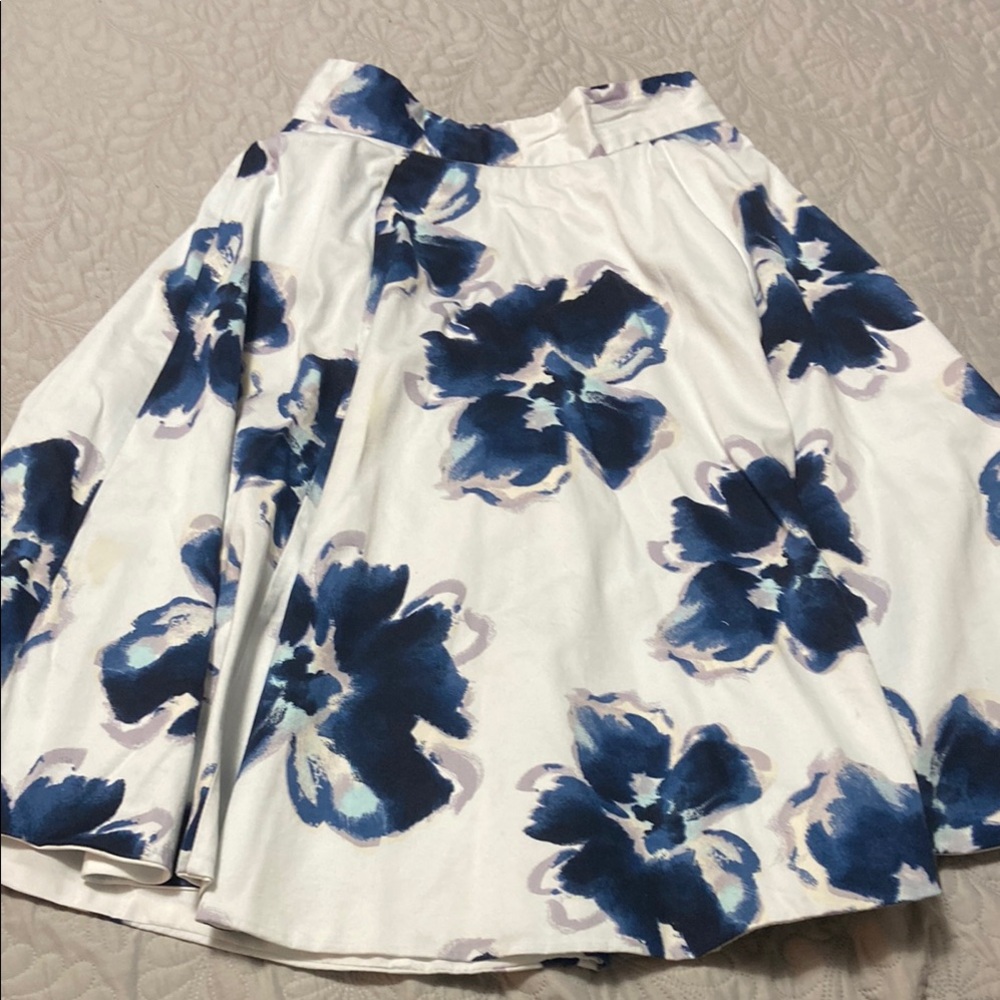 Floral A-Line Skirt in Blue and White